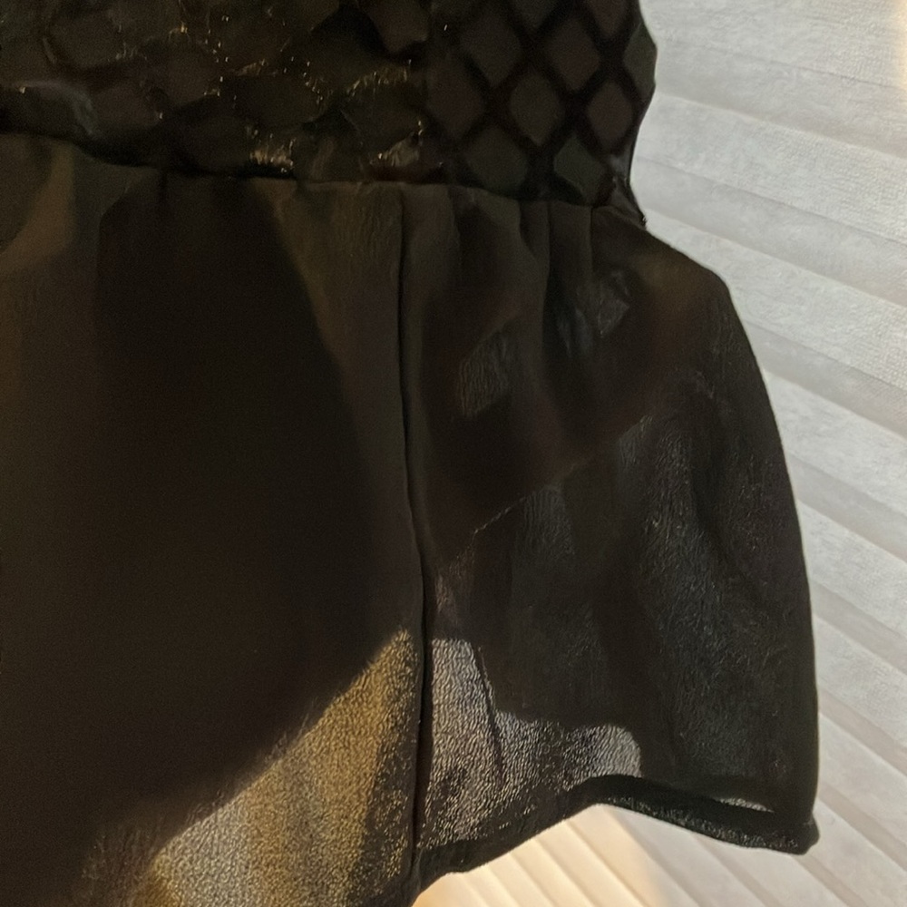 Adrianna Papell XL Burn Out Black Velvet Sheer Ruffle Hem Whimsigoth Blouse Top - Picture 8 of 10